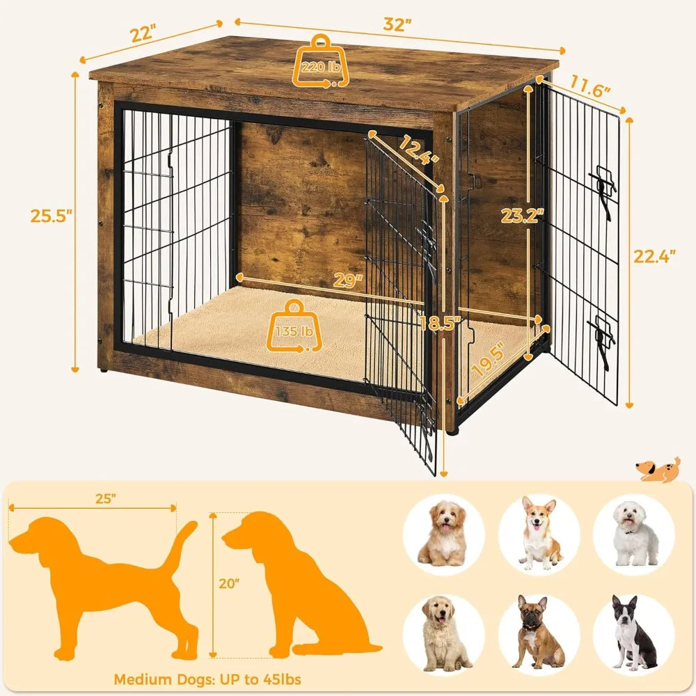 DAFIFY Dog Crate Furniture With Cushion And Double Doors
