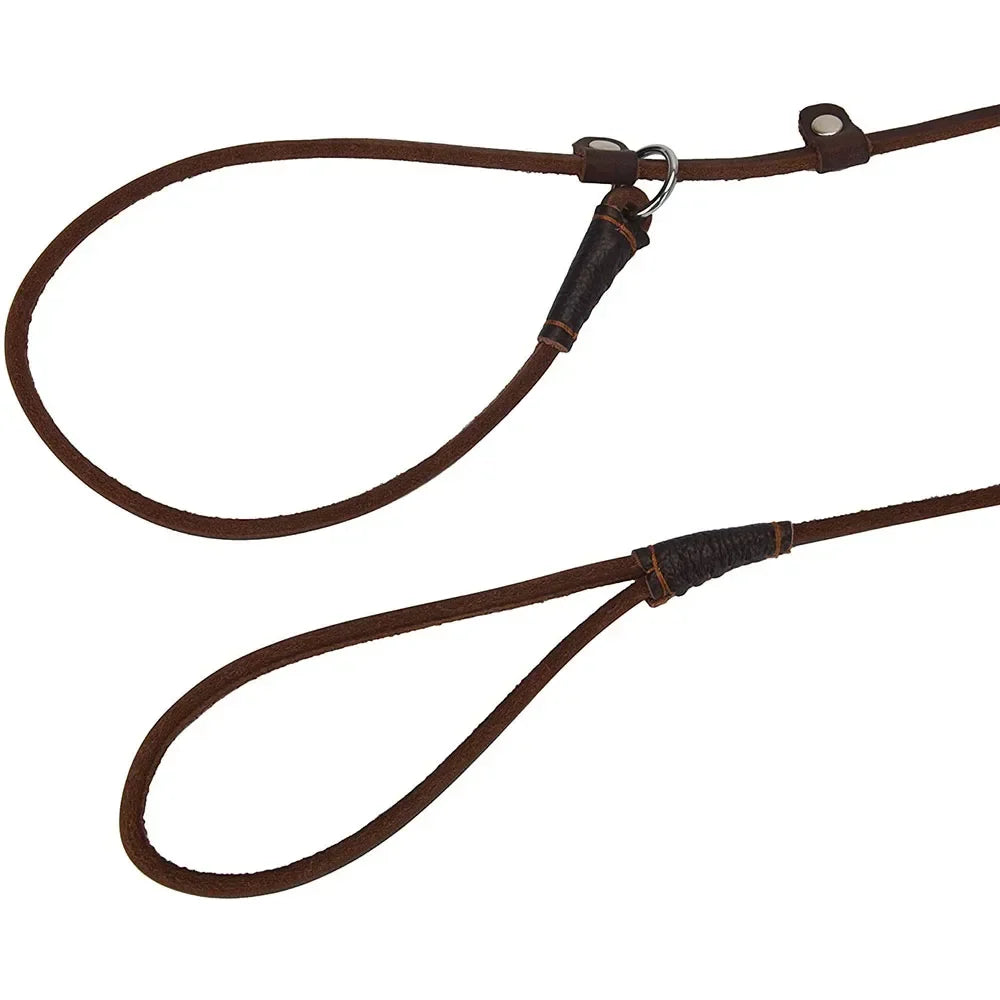 Genuine Leather Slip Dog Leash Adjustable Lightweight Sturdy