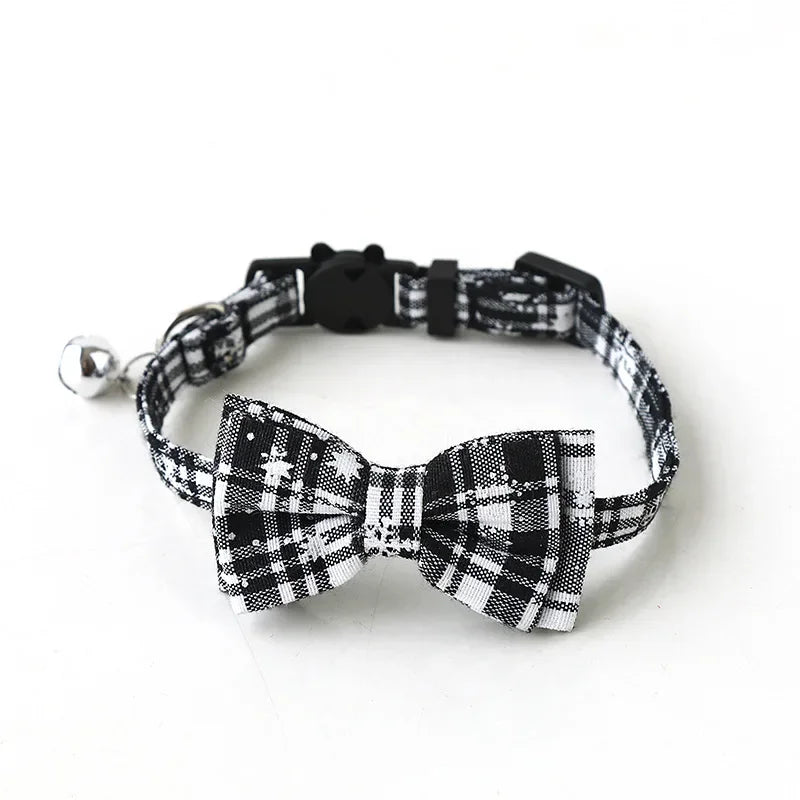 CN Guangdong Christmas Bowknot Pet Collar With Bell Plaid