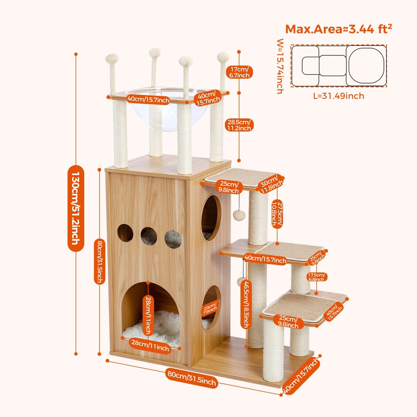 PAWZ Road Multi Level Cat Tree Wood Tower Scratching Posts