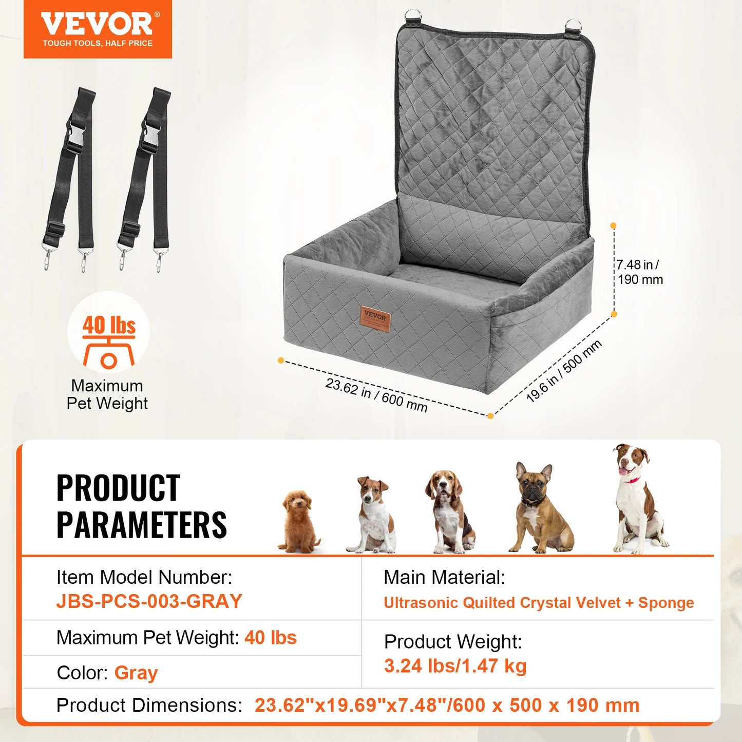 SucceBuy Waterproof Dog Car Seat Booster With Clip On Leash