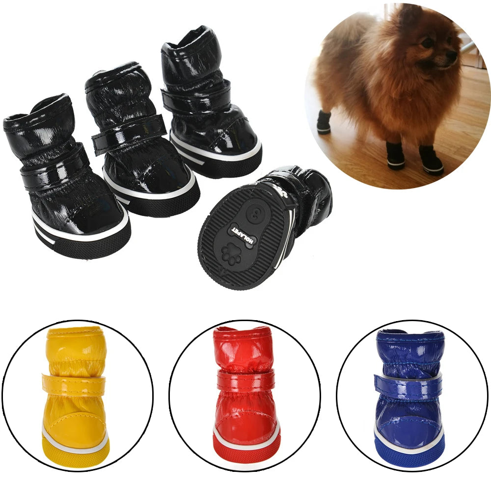 Dog Winter Boots Waterproof Fleece Warm Snow Shoes 4Pcs Set