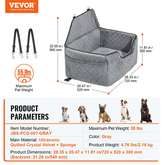 SucceBuy Dog Car Seat Booster With Storage Pocket And Sponge