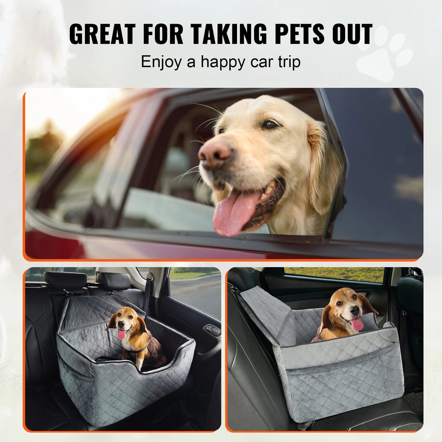 SucceBuy Dog Car Seat Booster With Storage Pocket And Sponge