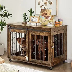 Dog Crate Furniture With Sliding Barn Door End Table