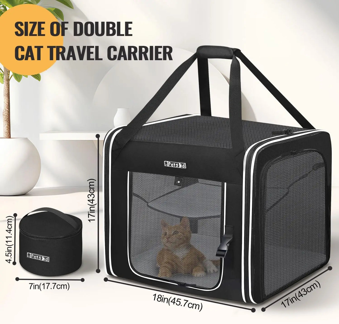 Pet Carrier for Large Cats and Dogs with Travel Zippers