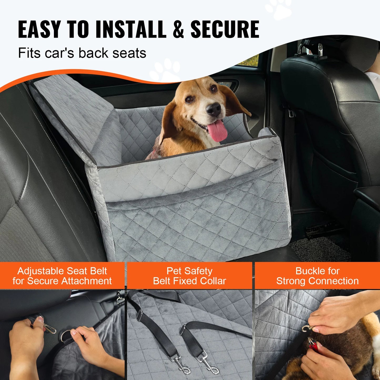 SucceBuy Dog Car Seat Booster With Storage Pocket And Sponge