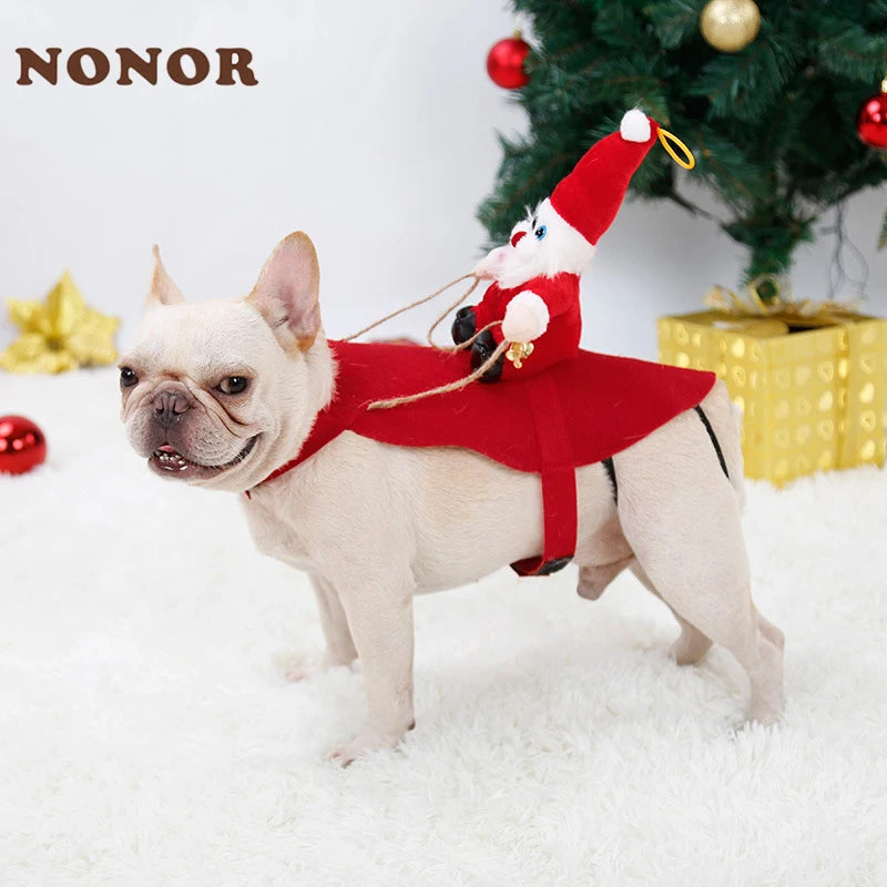 NONOR Santa Claus Dog Cat Christmas Costume Riding Cosplay Outfit