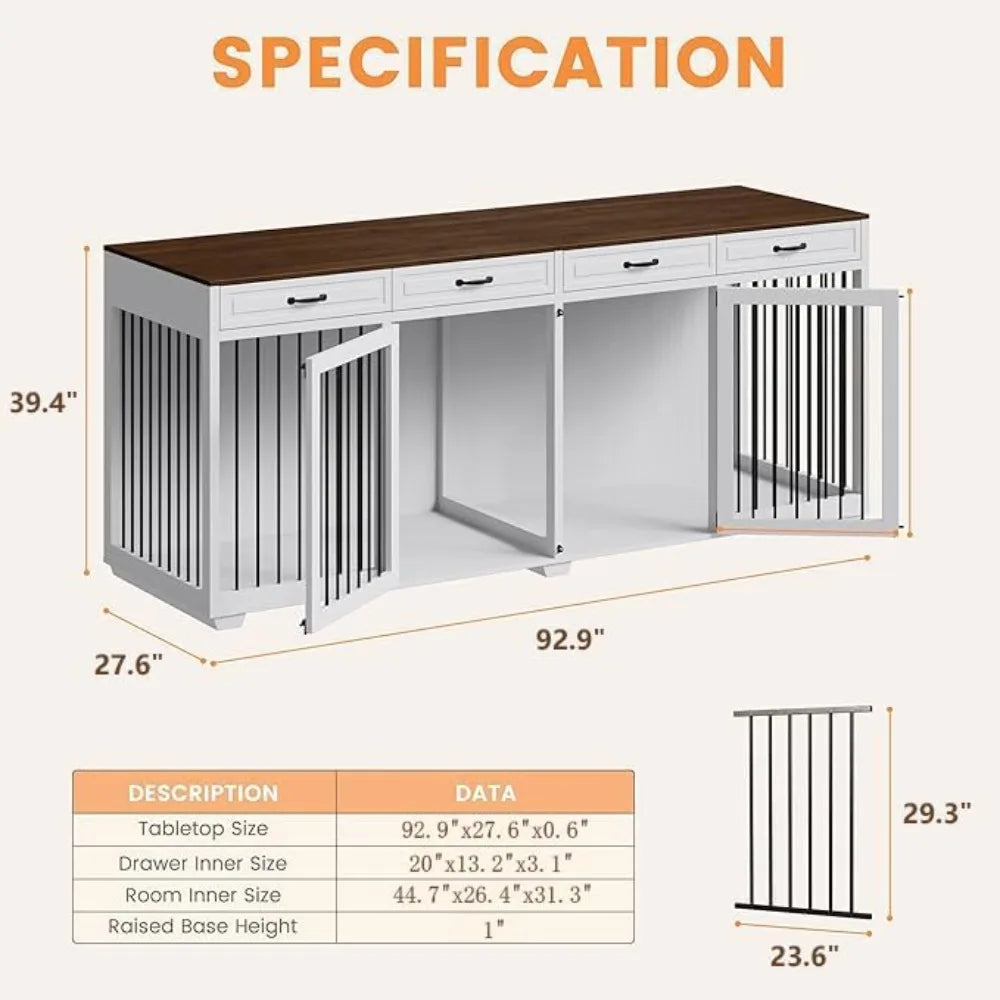 DAFIFY Wooden Dog Crate With Drawers And Divider Lockable