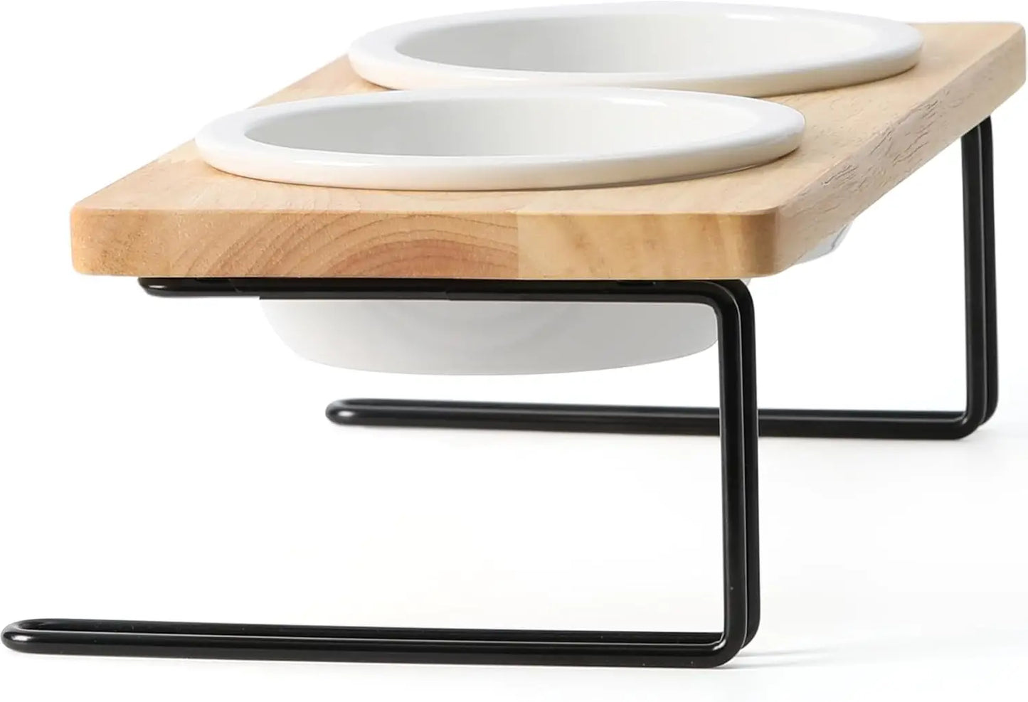 Elevated Cat Ceramic Bowls With Tilted Bamboo Stand