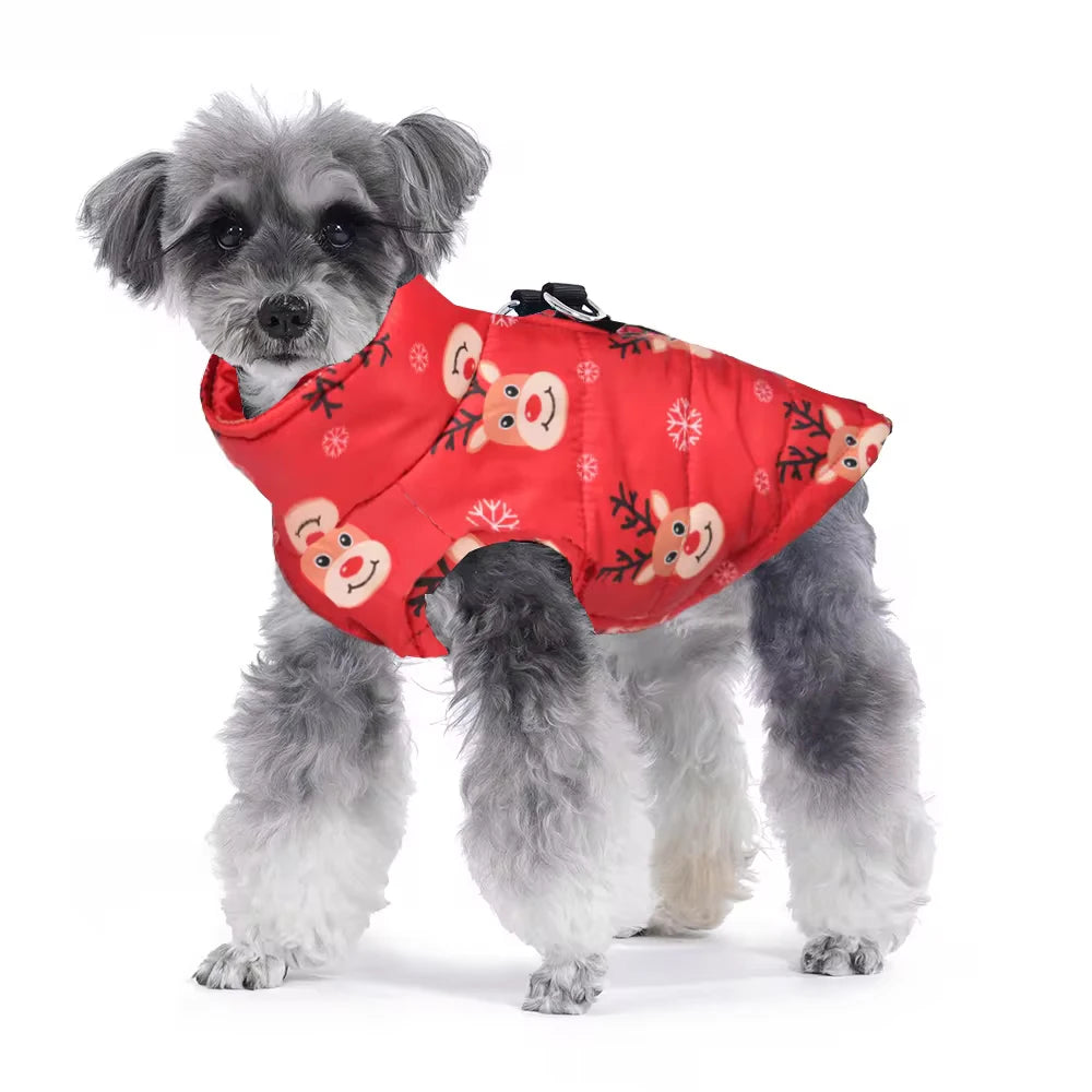 Winter Christmas Dog Costume With D Ring Snowman Print Dogs