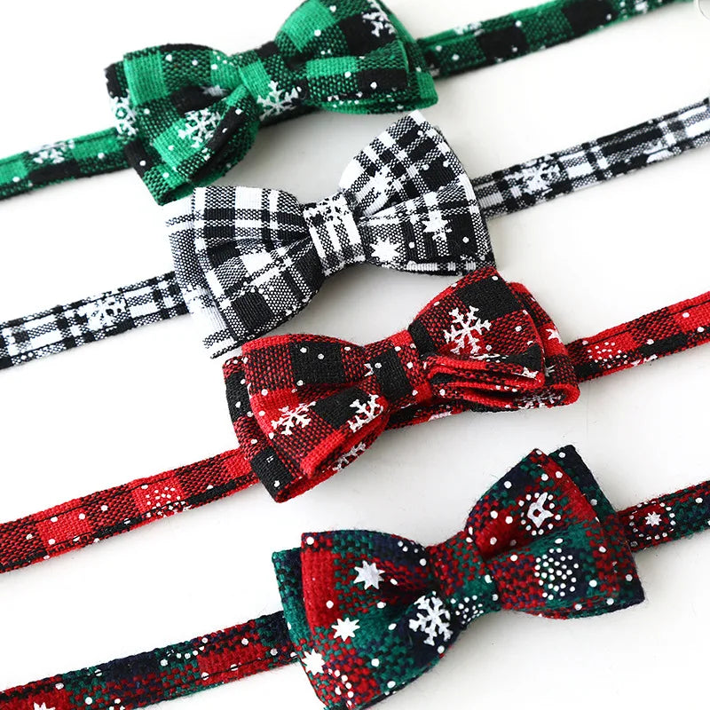 CN Guangdong Christmas Bowknot Pet Collar With Bell Plaid