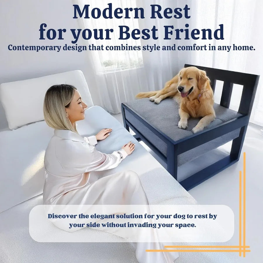 Wooden Dog Bed Frame With Adjustable Legs And Raised Bunk