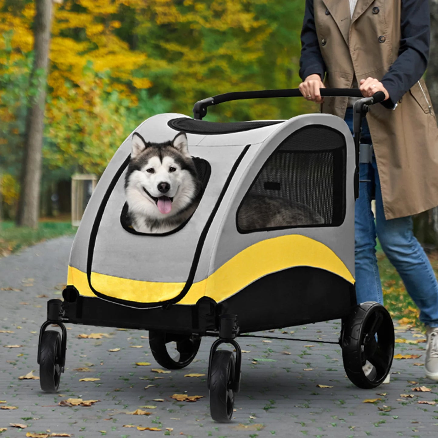 Universal Dog Stroller Buggy 4 Wheels With Breathable Mesh