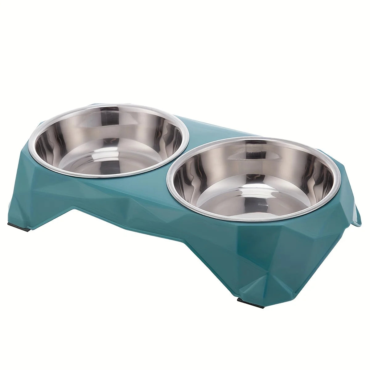 Stainless Steel Pet Double Bowl Diamond Pattern Non Slip Feeder