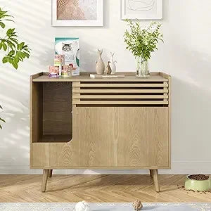 H Mid-Century Modern Litter Box Enclosure With Flip-Down Door