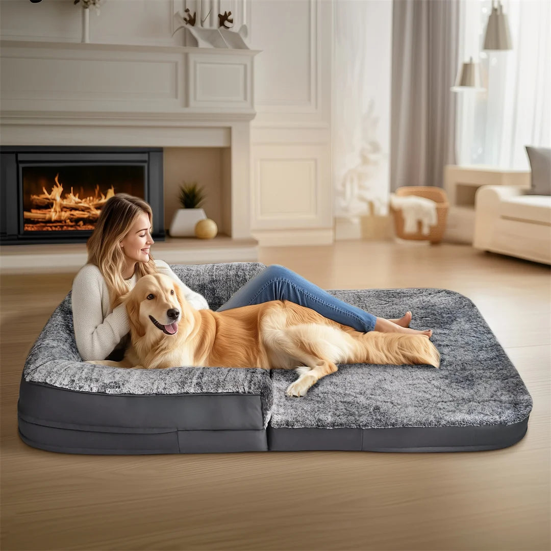 BINGOPAWCN Orthopedic Foldable Dog Bed With Plush Cover