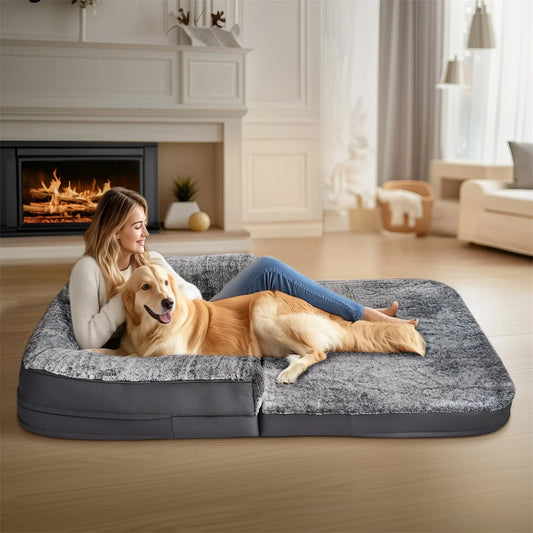 BINGOPAWCN Orthopedic Foldable Dog Bed With Plush Cover