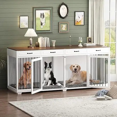 DAFIFY Wooden Dog Crate With Drawers And Divider Lockable