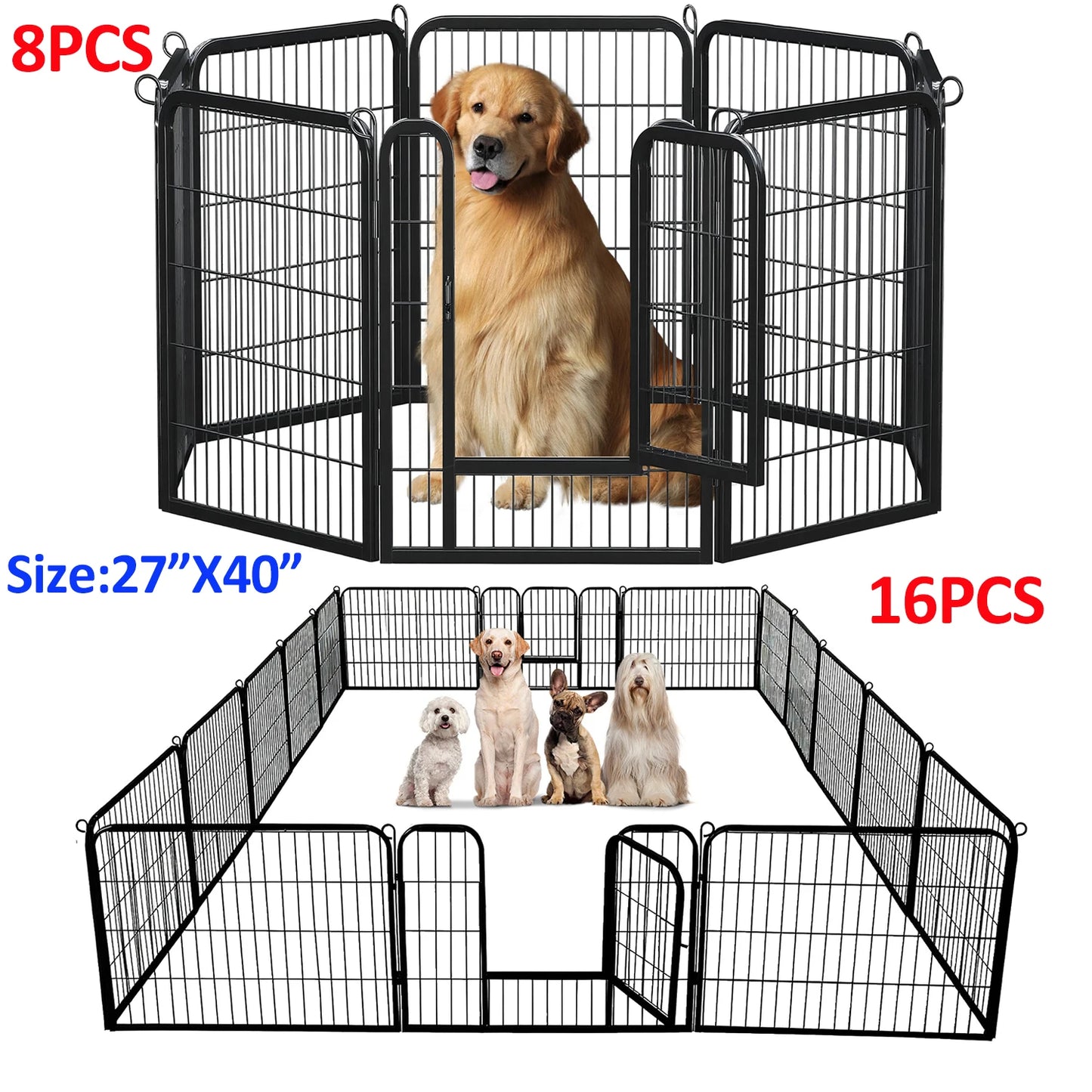 Dog Playpen With Door Outdoor Indoor Foldable Metal Fence