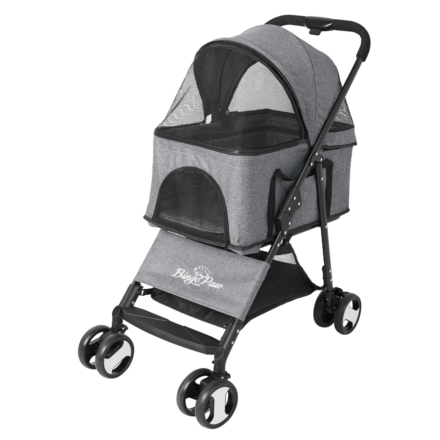 Dog Door Pet Stroller 4 Wheel Carrier With Mesh Windows