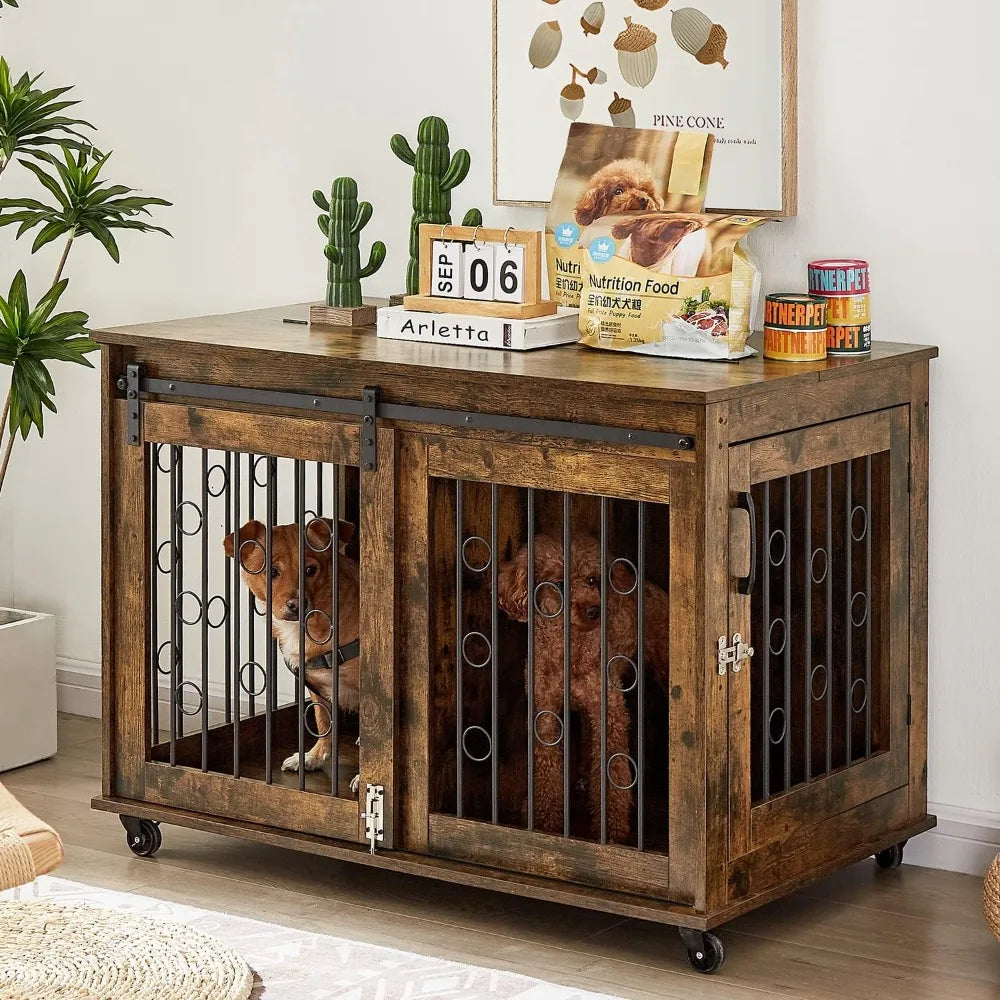 Dog Crate Furniture With Sliding Barn Door End Table