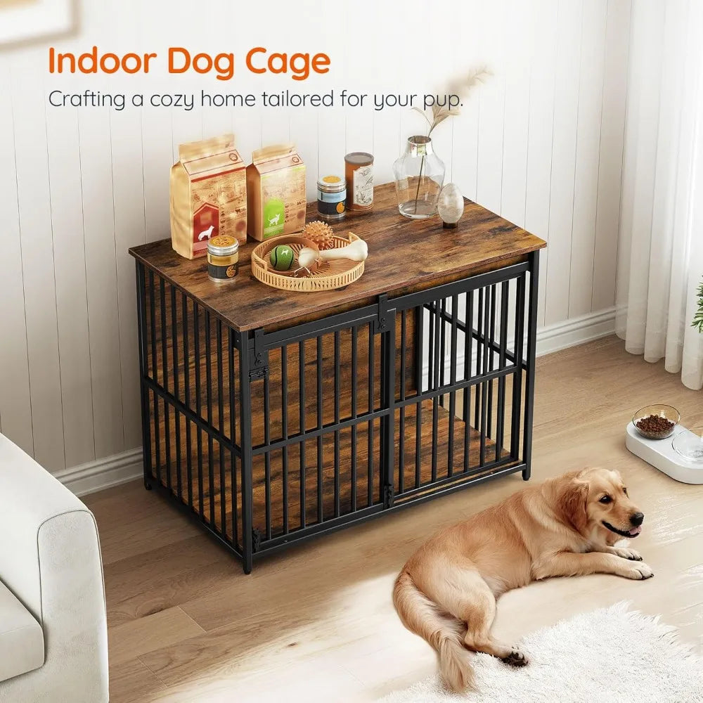 DAFIFY Heavy Duty Dog Crate Furniture With Sliding Barn Door