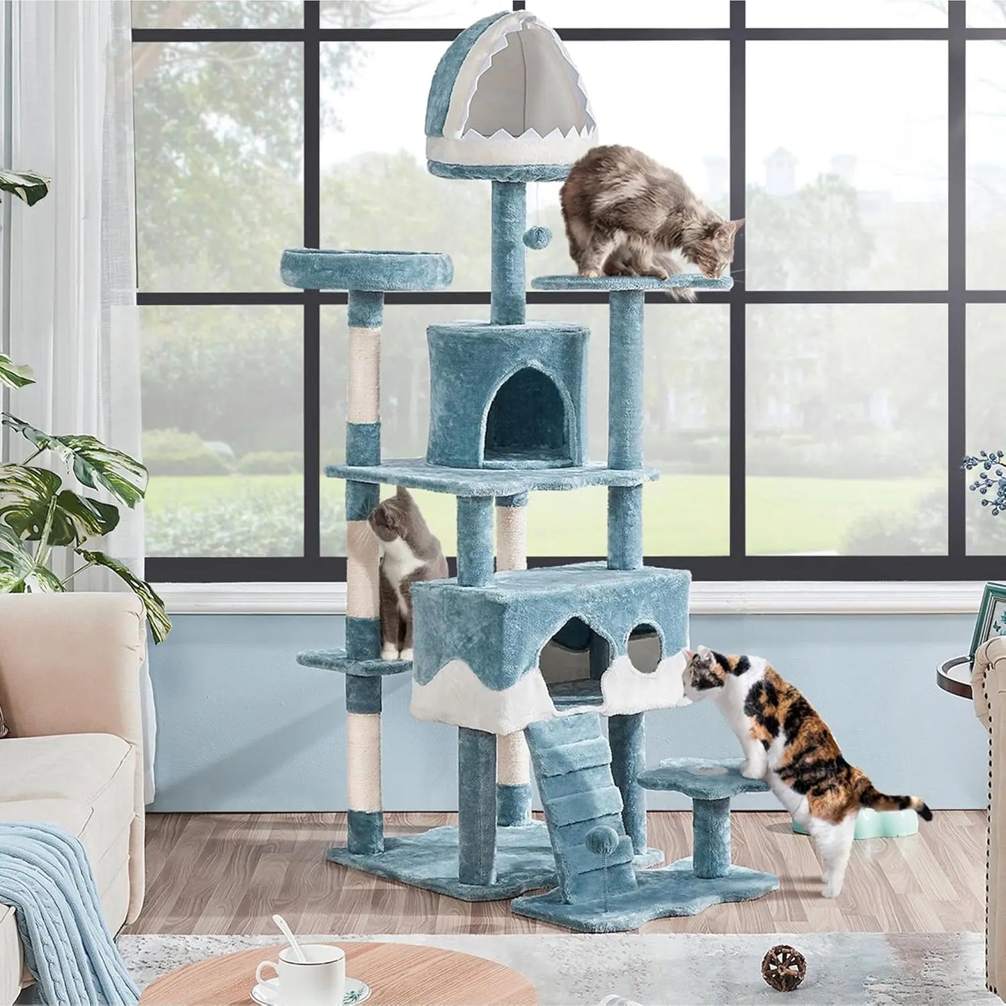 Ocean-Themed Cat Tower Shark Bed Condos Perches Toys