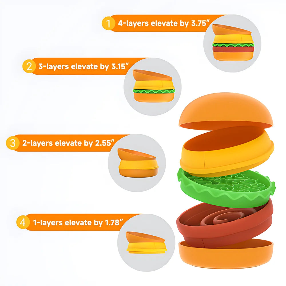 5-In-1 Burger Pet Bowls Set With Tilted And Elevated Bowls