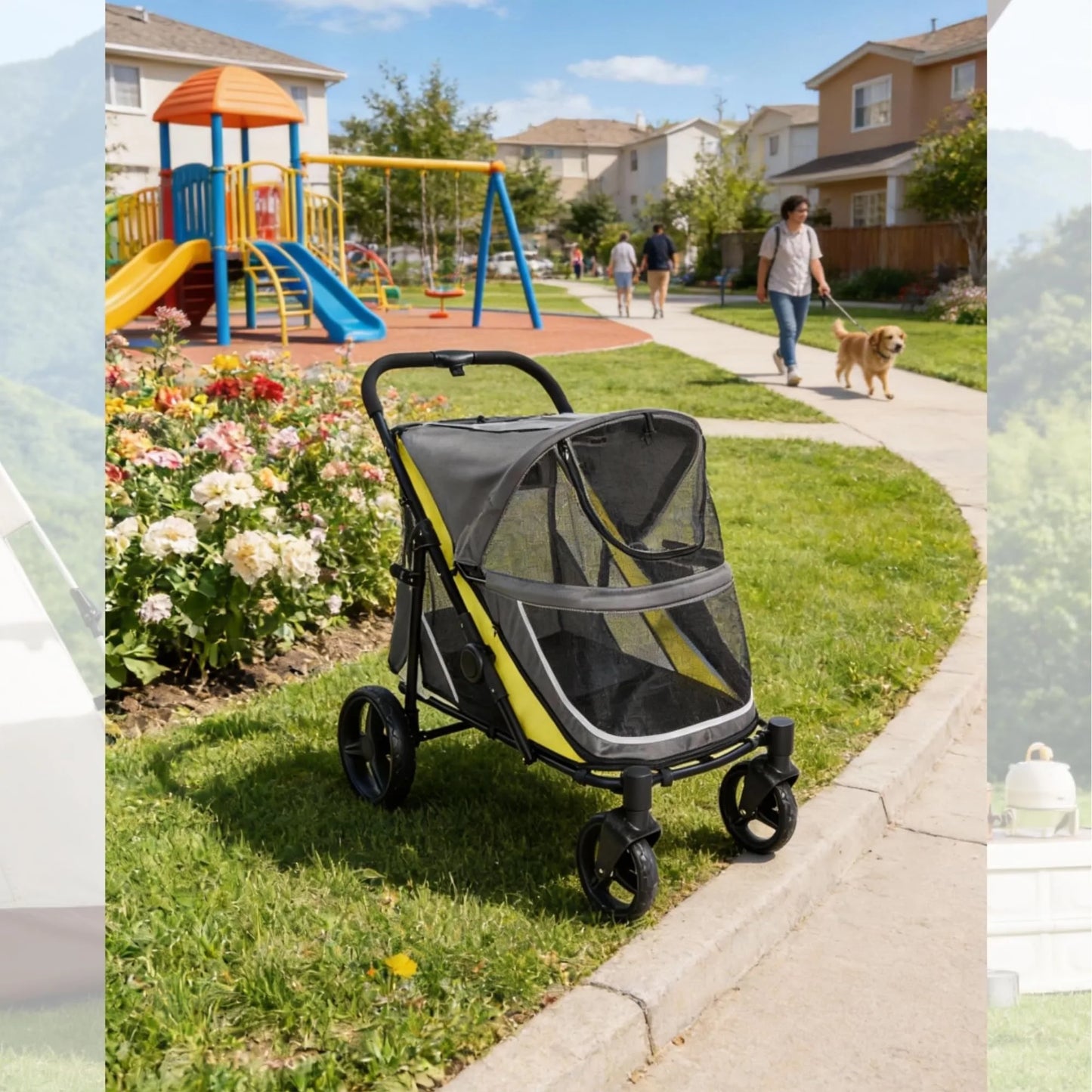 Large Dog Stroller With Lockable Wheels And Heavy Duty