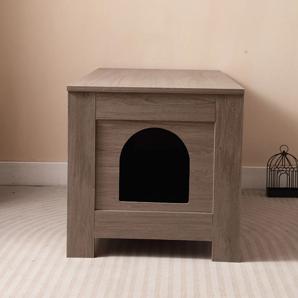 Wooden Cat Litter Box Enclosure End Table With Barn Door