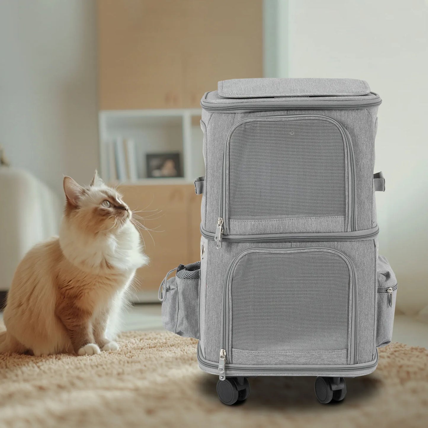 Cat Carrier Rolling Pet Carrier With Wheels And Ventilated