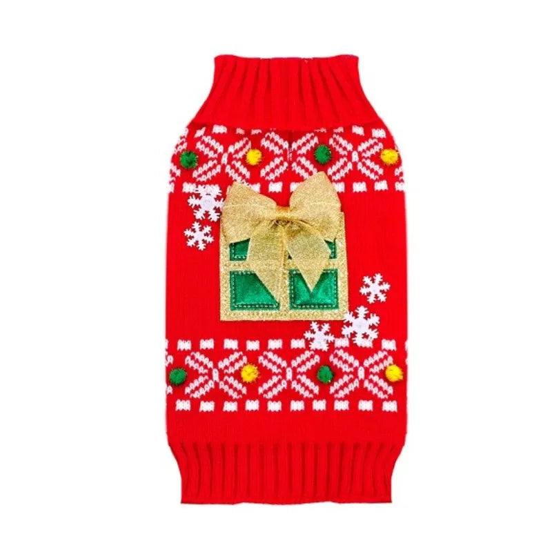 Winter Christmas Dog Sweater Coat Knit Striped Cartoon