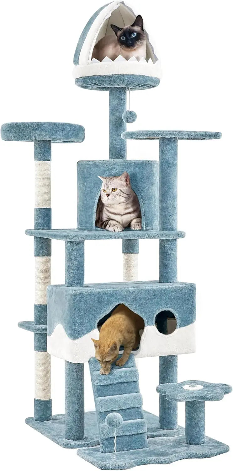 Ocean-Themed Cat Tower Shark Bed Condos Perches Toys