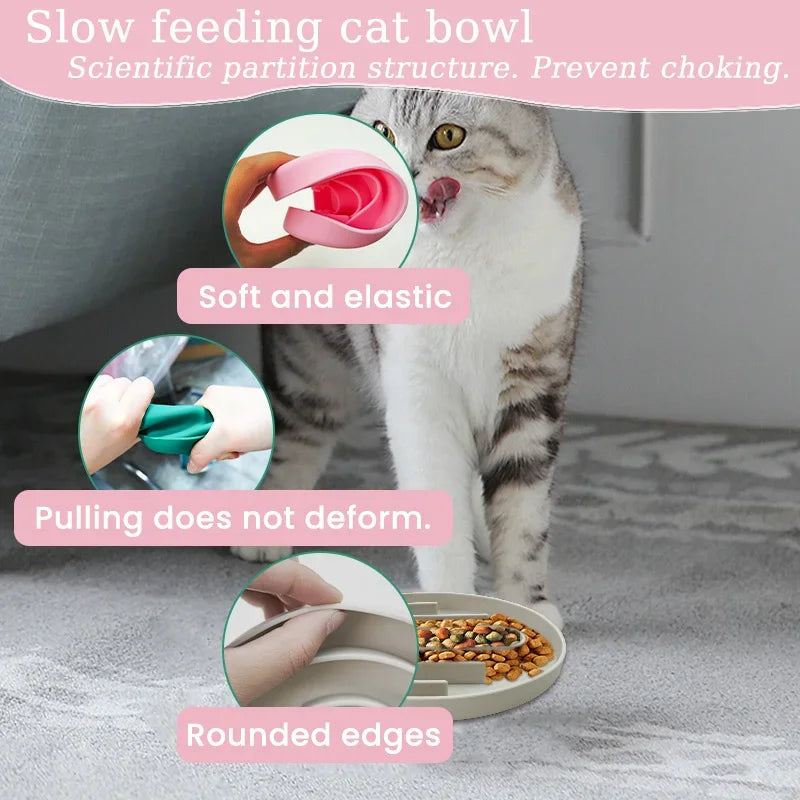 Slow Eating Silicone Non Slip Feeder Bowl For Cats Dogs