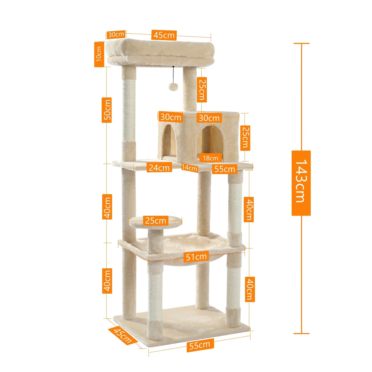 PAWZ Road 5-Level Cat Tree for Indoor Cats With Hammock