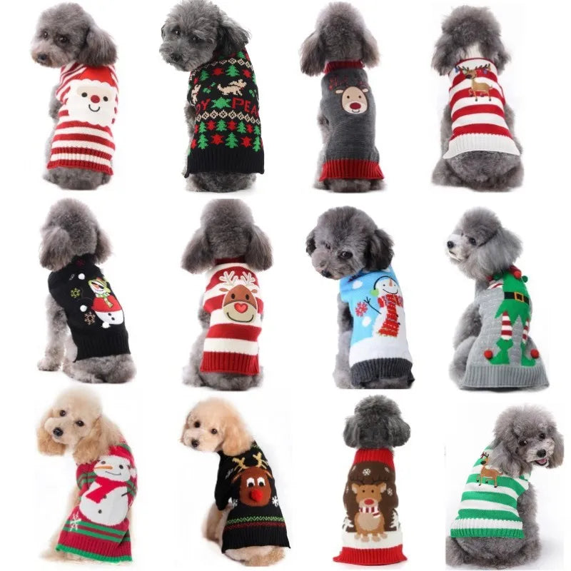 Winter Christmas Dog Sweater Coat Knit Striped Cartoon