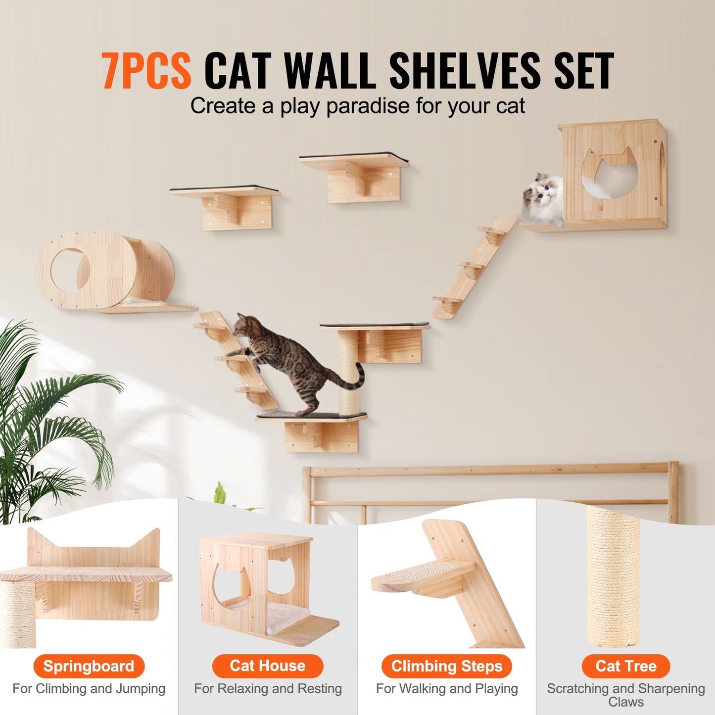 SucceBuy Wall Mounted Cat Shelves and Perches with Jumping