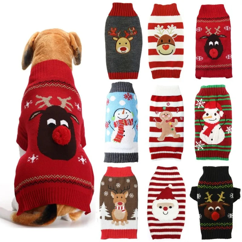 Winter Christmas Dog Sweater Coat Knit Striped Cartoon